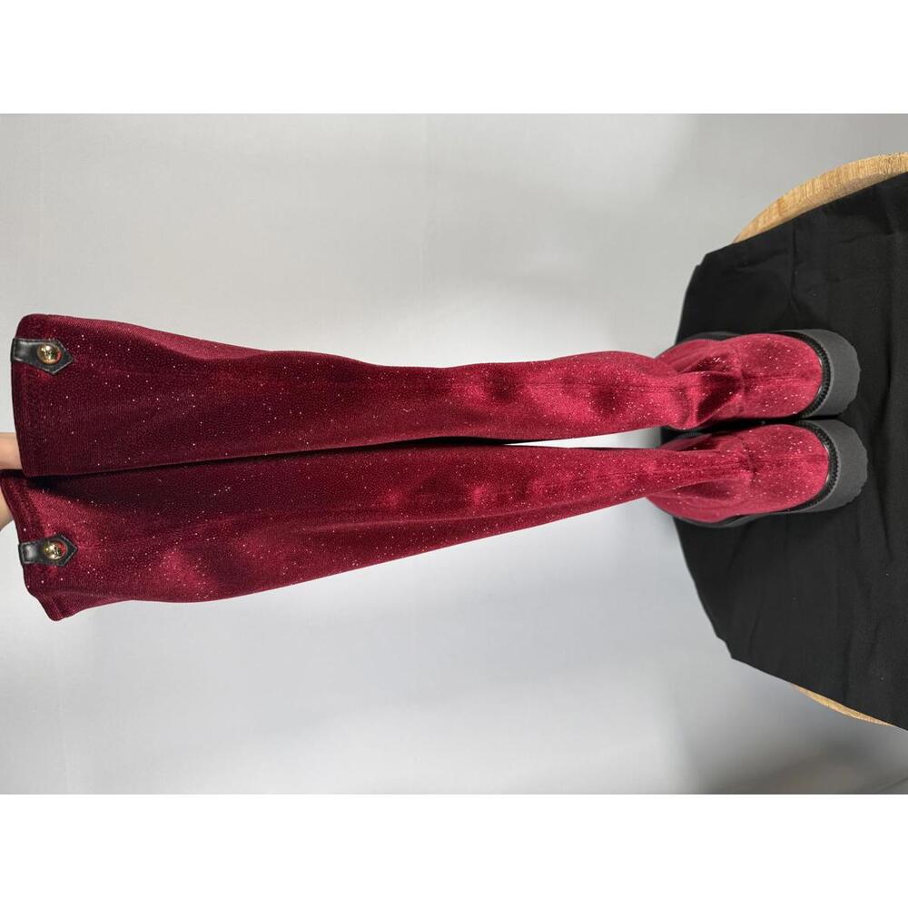 Giuseppe Zanotti Adrienne Bordeaux Velvet OTK Boots EU 34 US 4 Red Designer NWB - Picture 10 of 16